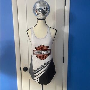 Harley-Davidson Black and Orange Two Piece Graphic Tank Too & Pants